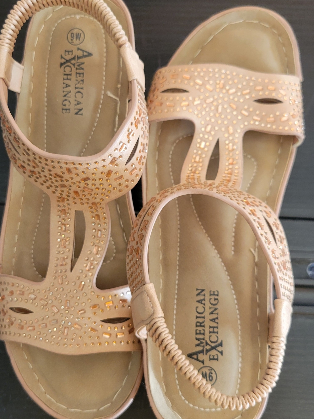 American Exchange Women’s Rose Blush Jeweled Elastic Back Sandals